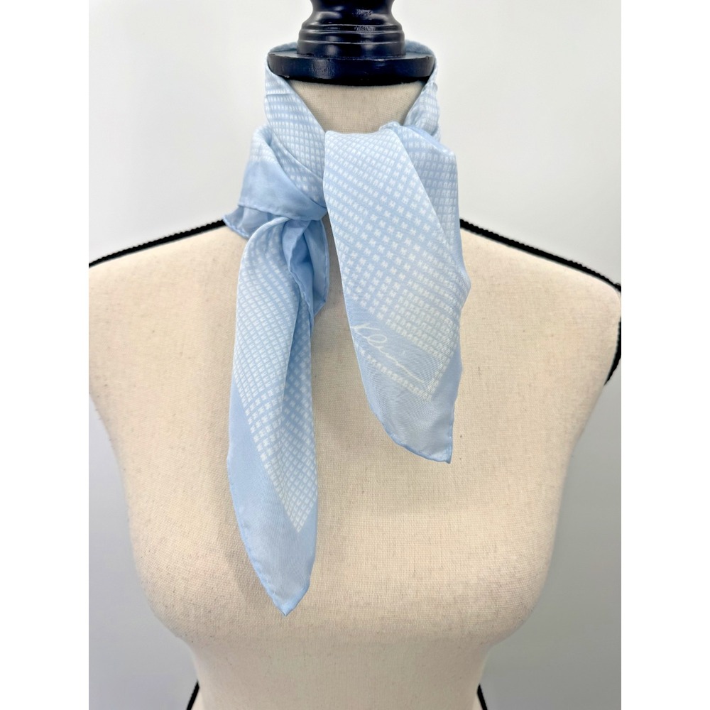 Anne Klein for Robinson & Golluber Pale Blue Geometric Print Square Silk Scarf - Picture 2 of 12